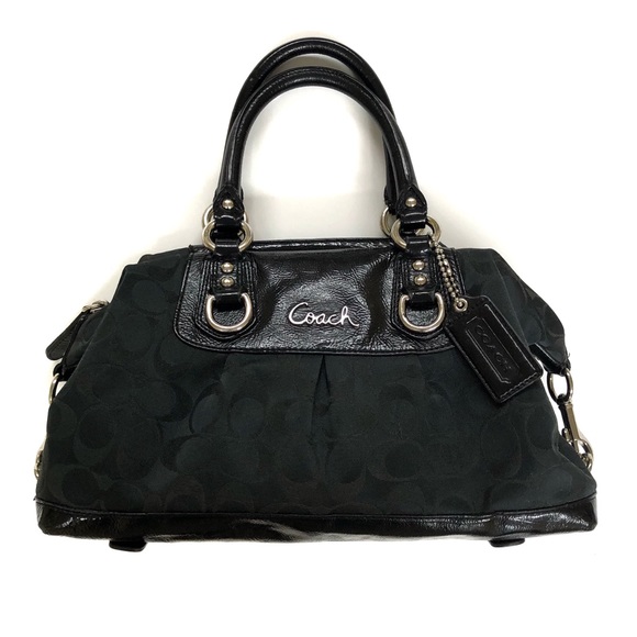 Coach Ashley Signature Satchel Black Canvas Bag - Picture 2 of 13